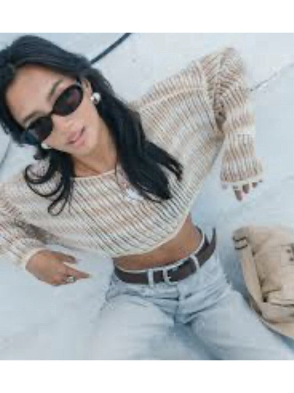 New Pull And Bear Loose Knit Cropped Cotton Blend Sweater Large Made In Spain